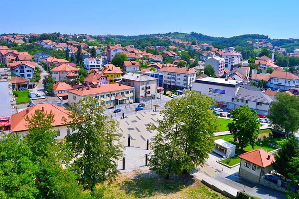 Gradacac Bosznia Hercegovina Panorámás Kilátás Város Gradacac Husejnija Mecset Nemzeti — Stock Fotó