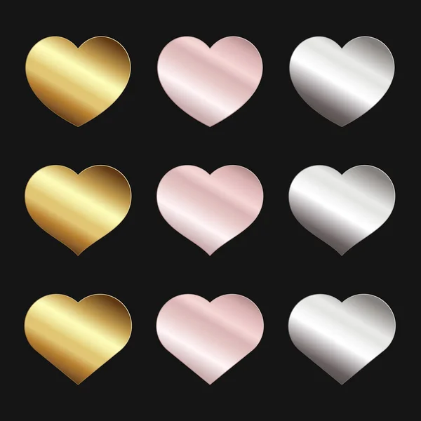 Χρυσό Ροζ Χρυσό Ασημένια Καρδιά Σχήματα Εικονίδιο Σετ Στοιχεία Σχεδιασμού — Διανυσματικό Αρχείο
