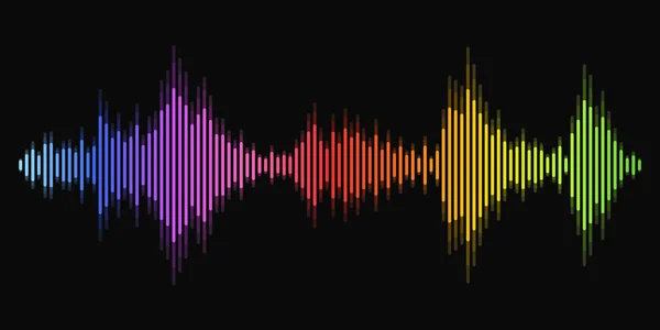 Vibrant Rainbow Colorful Vector Sound Waves Flow Isolated Black Background — Stock Vector