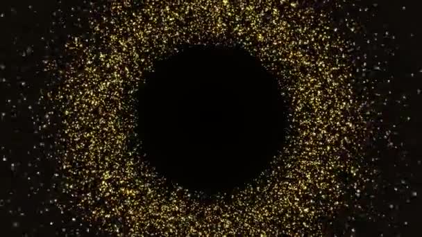 Túnel Círculo Abstrato Brilhando Partículas Poeira Ouro Animação Interminável Glitter — Vídeo de Stock