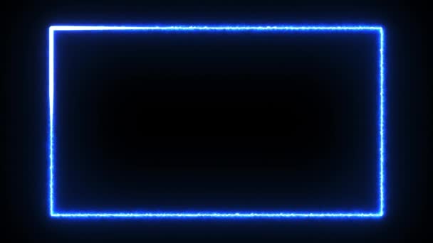 アニメーションブルーネオン輝く長方形のフレームの背景 4Kボーダーの鮮やかなシームレスなループアニメーション ショー プレゼンテーション ビデオ イベントのための黒の背景フィットに隔離された未来的な光効果 — ストック動画