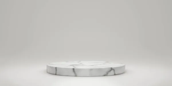 大理石のサークル製品表示プラットフォームとブランクライトパステルグラデーション背景 灰色の背景に台座付きの空のスタジオ 3Dレンダリング — ストック写真