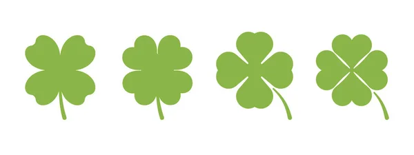 Grünes Vierblättriges Kleeblatt Einfache Flache Sammlung Von Symbolen Isoliert Auf — Stockvektor