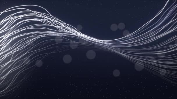 Хвилясті Сяючі Білі Лінії Візерунка Безшовної Анімації Темно Синьому Фоні — стокове відео