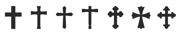 Enkel Platt Religion Korsar Ikonen Samling Isolerad Vit Bakgrund Christian — Stock vektor