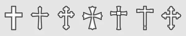 Prosta Płaska Zarysowana Religia Krzyżuje Kolekcję Ikon Odizolowanych Białym Tle — Wektor stockowy