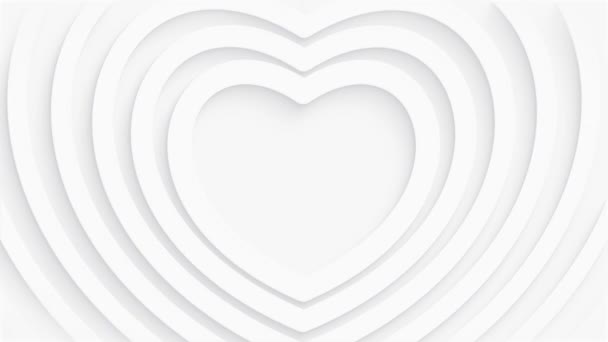 Απλές Σύγχρονες Λευκές Καρδιές Κινούνται Από Κέντρο Απαλή Σκιά Περίγραμμα — Αρχείο Βίντεο