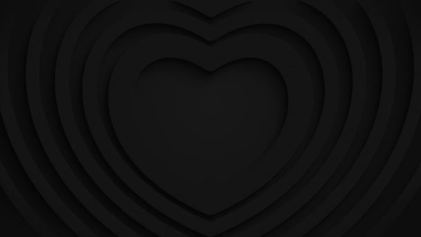 Премиум Роскошь Черные Сердца Двигаться Центра Мягкими Тенями Контур Нейморфизма — стоковое видео