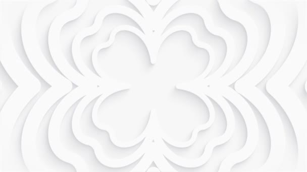 シンプルなモダンな白の4つの葉は 柔らかい影と中央から移動します 概要空力形状アニメーションシームレスループの背景 デジタルギフトカード 聖パトリックの日のお祝い — ストック動画