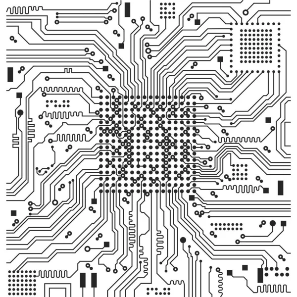 白色の背景に絶縁されたフラットマイクロエレクトロニクス回路基板ベクトル図 現代のデジタル技術 コンピュータ マザーボード ハイテク技術の抽象的な幾何学的テクスチャ — ストックベクタ