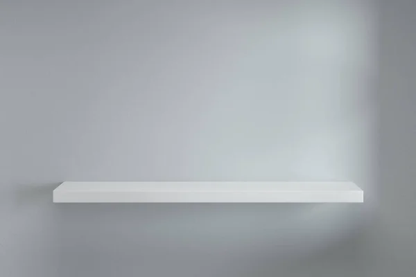 Вид Спереди Пустую Белую Полку Светло Голубом Текстурированном Фоне Стены — стоковое фото