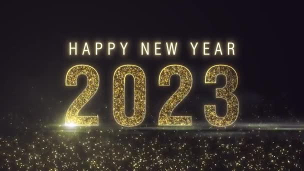 Spektakularny Szczęśliwego Nowego Roku 2023 Złoty Blask Cząstek Pętli Animacji — Wideo stockowe