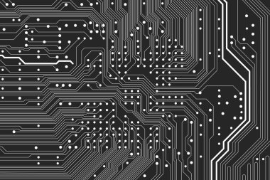 Flat microelectronics circuit board vector illustration with editable stroke. The abstract texture of modern digital technology, computer, motherboard, or high-tech technology  clipart