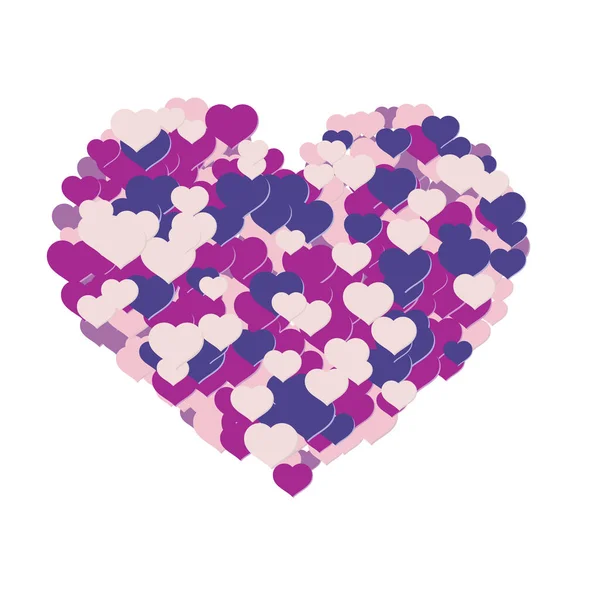 Большое Сердце Наполнено Маленькими Плоскими Розовыми Фиолетовыми Сердцами Приглашений Флаеров — стоковый вектор