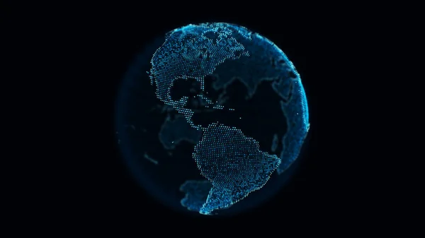 Цифровая Пунктирная Планета Земля Изолирована Черном Фоне Пригодном Композитинга Слоев — стоковое фото