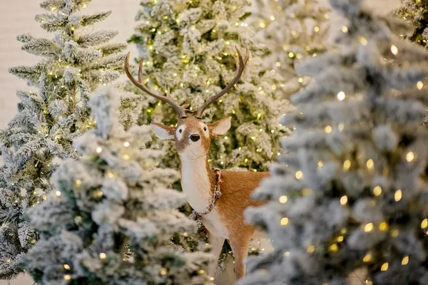 Ciervos Juguete Entre Árboles Navidad — Foto de Stock