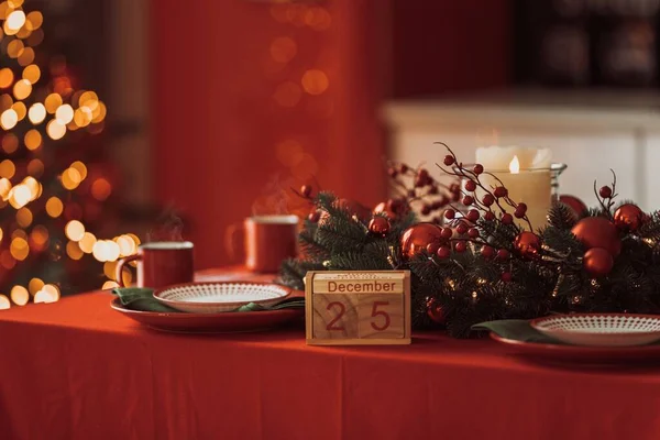 Weihnachten Hintergrund Mit Holzklötzen Kalender Mit Dem Datum Des Dezember — Stockfoto