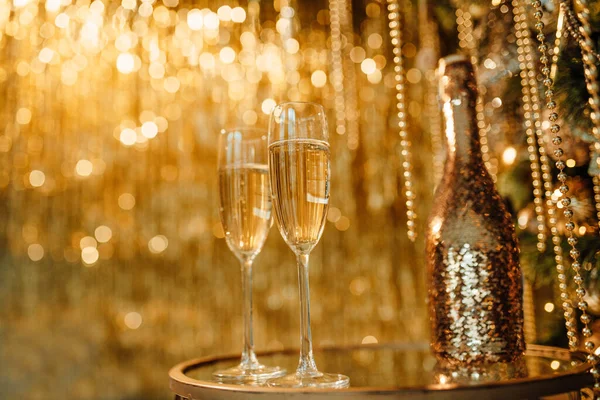 Festeggiamo Buon Natale Bottiglia Champagne Bicchieri — Foto Stock