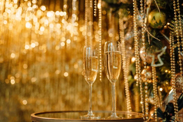 Célébration Joyeuse Noël Champagne Dans Des Verres — Photo