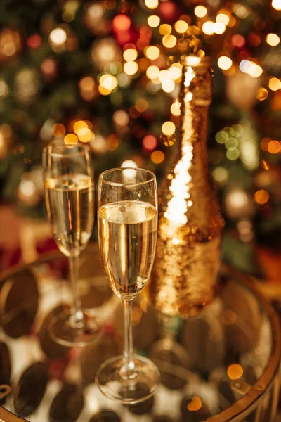 Joyeux Noël Bouteille Champagne Verres — Photo