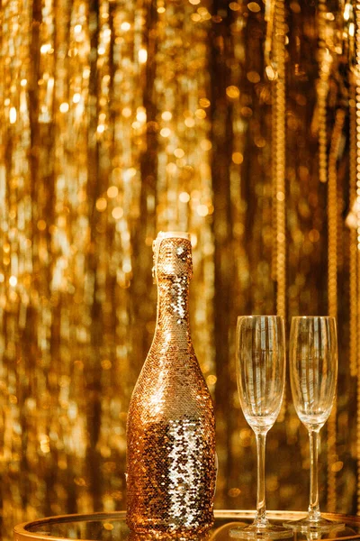Festeggiamo Buon Natale Bottiglia Champagne Bicchieri — Foto Stock
