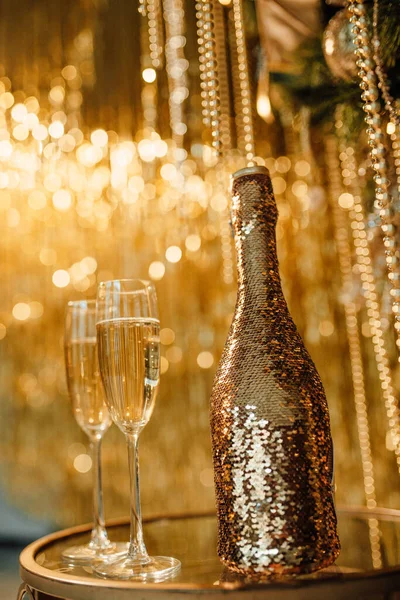 Fira God Jul Flaska Champagne Och Glas — Stockfoto