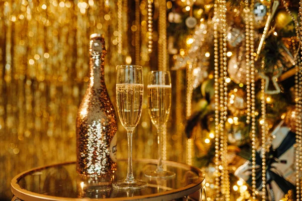 Festeggiamo Buon Natale Bottiglia Champagne Bicchieri — Foto Stock