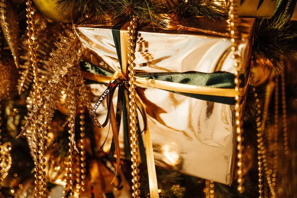 Празднование Веселого Рождества Роскошные Зимние Праздники Золото Блестки Свет Мерцание — стоковое фото