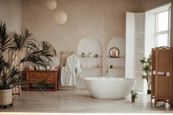 Interior of the Scandinavian style bathroom
