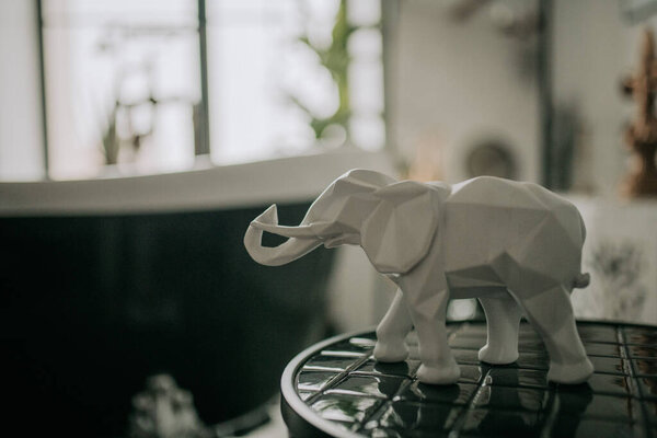 Ceramic White Elephant Figurine Geometry Style Stock Picture