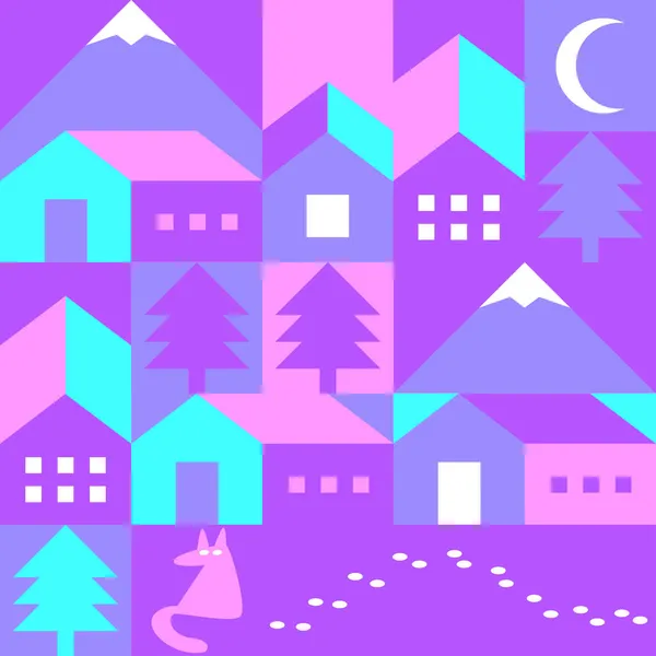 Neon hiver Géométrique Modèle sans couture. Noël, Nouvel An nuit Forêt paysage carte postale fond — Image vectorielle