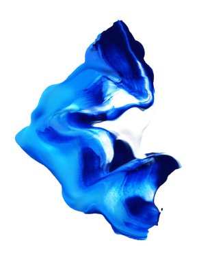 El çizimi mavi fırça darbesi izi beyaz arka planda izole edilmiş. Soyut yaratıcı sanat örnekleri. Kart ve karşılama tasarımı için dekoratif öge.