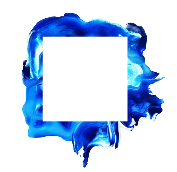 Cornice quadrata a pennellata blu disegnata a mano con spazio di copia bianco. Texture acrilica astratta poster, card, banner template — Foto Stock