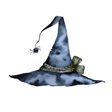 Cadı şapkası. Cadılar Bayramı için suluboya çizim.