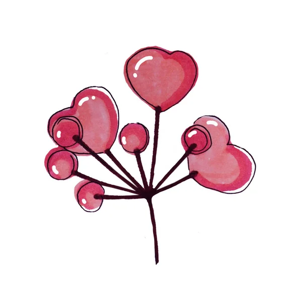 Kwiat Sercem Walentynki Narysuj Znacznikami Wydruk — Zdjęcie stockowe