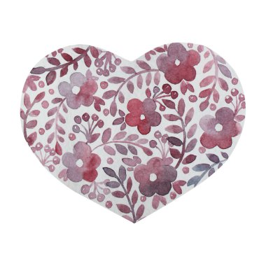 Sevgililer Günü için çiçeklerle süslenmiş suluboya kalp.