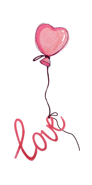 Üzerinde aşk yazan suluboya balon.. — Stok fotoğraf