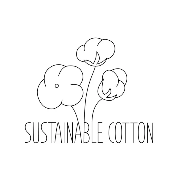 Zrównoważony organiczny znak bawełny ekologicznej, naturalne etykiety dla opakowań drukowanych biodegradowalne, zrównoważone produkty. Ilustracja wektora na białym tle dla tagu. EPS — Wektor stockowy