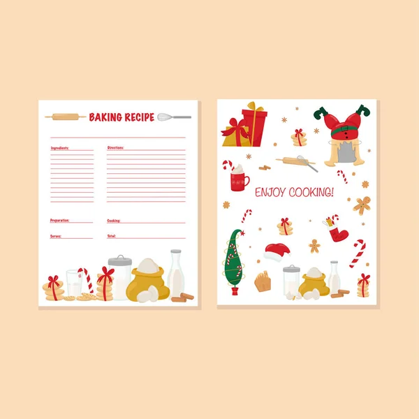 Bakery recipe card with Christmas illustration - sweets, Grinch tree and gifts. Vector stock illustration isolated on background for template design cook book. You can print file - USA letter. EPS10 — Stock Vector