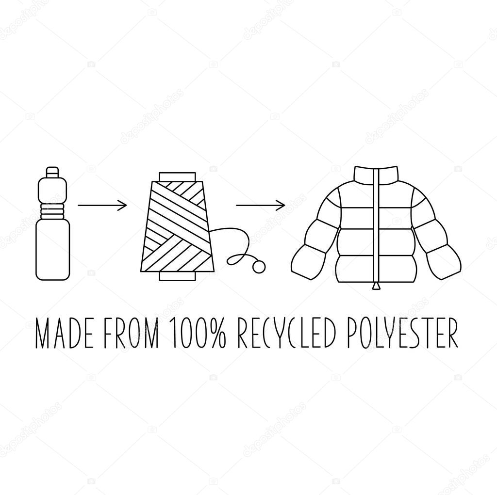 Made from 100 recycled polyester - concept for sustainable product, eco friendly fabric, clothing packaging. Vector stock illustration isolated on white background for design label set.