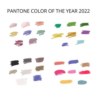 Fırça darbelerinde 2022 renk trendleri paleti. Beyaz arkaplanda vektör hisse senedi çizimi izole edildi. EPS 10