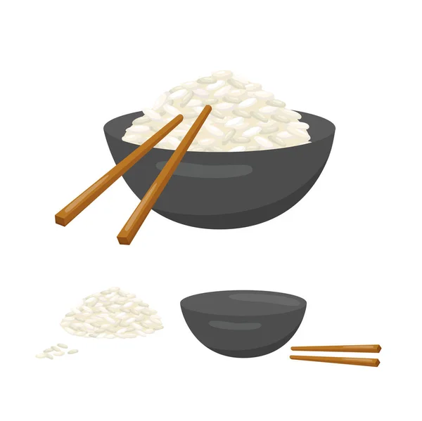 Cuenco de arroz con palillos. Ilustración de stock vectorial aislada sobre fondo blanco para envasado, diseño de menú cocina asiática. Plato tradicional realista en estilo de dibujos animados. EPS10 — Archivo Imágenes Vectoriales