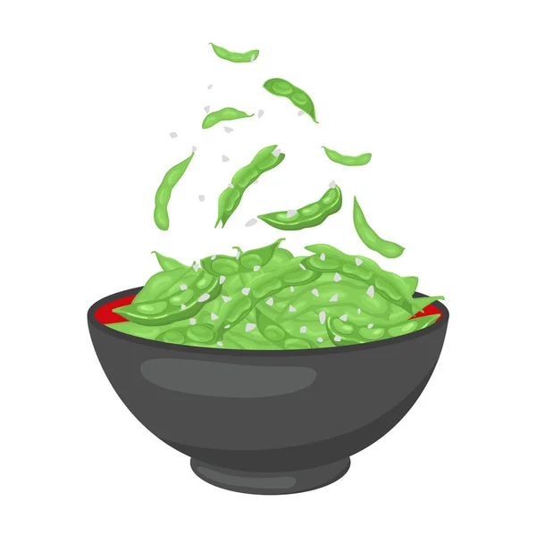 Edamame beans bowl. Vector stock illustration isolated on white background for packaging, menu design Asian cuisine. Realistic traditional dish in cartoon style. EPS10 — Stock Vector