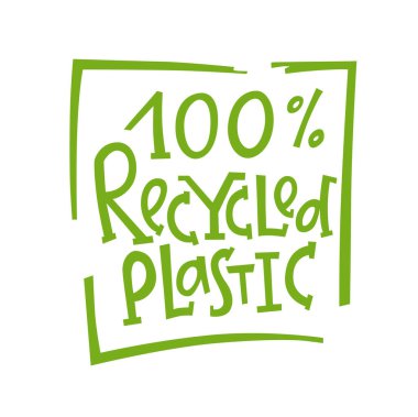 Geri dönüştürülmüş plastik, ekolojik ambalaj harfleri. Vektör stok illüstrasyonu etiketleme, paketleme ve paketleme için beyaz arkaplanda izole edildi. EPS10