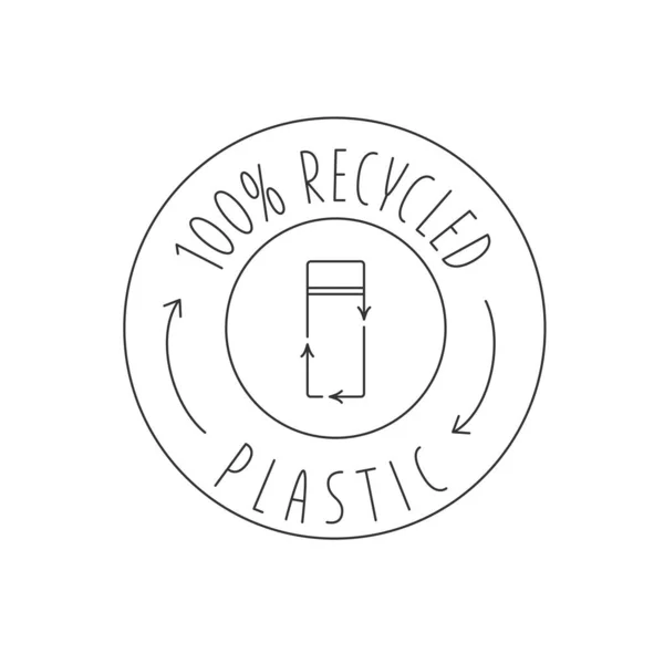 Logo in plastica riciclata icona eco packaging. Illustrazione del titolo vettoriale isolata su sfondo bianco per etichetta, imballaggio, confezione. EPS10 — Vettoriale Stock