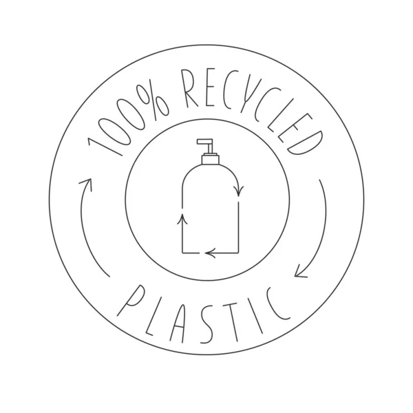 Bottiglia di plastica cosmetica riciclata icona di imballaggio ecologico. Illustrazione del titolo vettoriale isolata su sfondo bianco per etichetta, imballaggio, confezione. Ictus modificabile. EPS10 — Vettoriale Stock