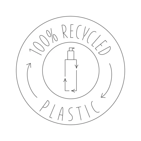 Bottiglia di plastica cosmetica riciclata icona di imballaggio ecologico. Illustrazione del titolo vettoriale isolata su sfondo bianco per etichetta, imballaggio, confezione. Ictus modificabile. EPS10 — Vettoriale Stock