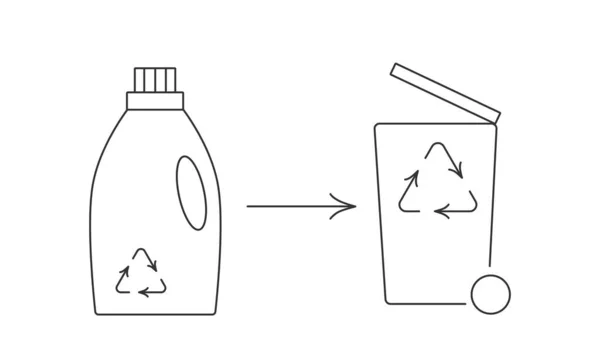Reciclar botella de limpieza y reciclaje de basura icono concepto de clasificación de residuos. Un derrame cerebral. Ilustración de stock vectorial aislada sobre fondo blanco para impresión de logotipo de embalaje. EPS10 — Vector de stock