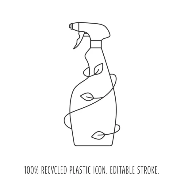 Gemaakt van gerecycleerd plastic - schoonmaken fles pictogram concept van afval sorteren. Bewerkbare beroerte. Vector stock illustratie geïsoleerd op witte achtergrond voor verpakking logo print. EPS10 — Stockvector