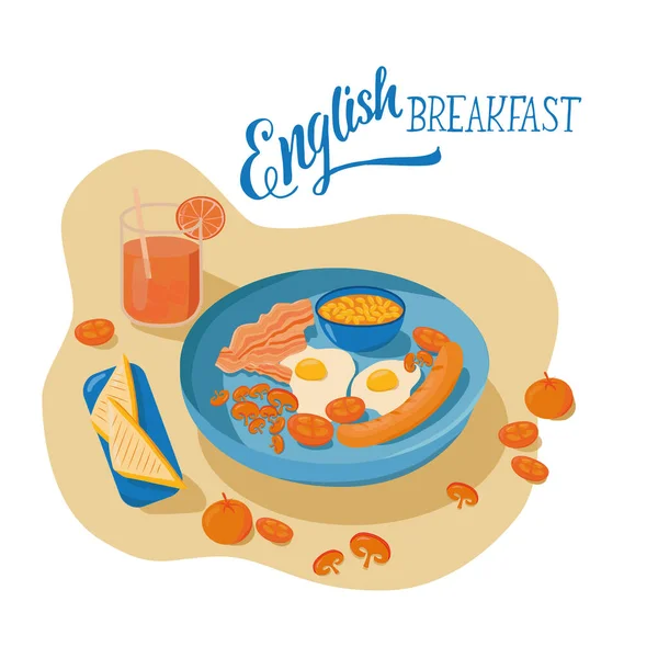 English breakfast Illustration for breakfast menu in hotel, cafe, restaurant, diner poster for wall decoration home kitchen, print for kitchen tool, print industry. Web site and land page design. EPS1 — стоковый вектор